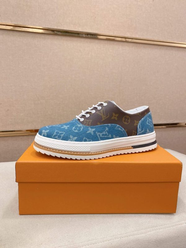 White, Beige & Blue Louis Vuitton Monogram Trocadéro Richelieu Sneaker