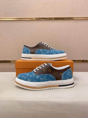 White, Beige & Blue Louis Vuitton Monogram Trocadéro Richelieu Sneaker