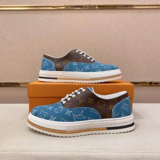 White, Beige & Blue Louis Vuitton Monogram Trocadéro Richelieu Sneaker