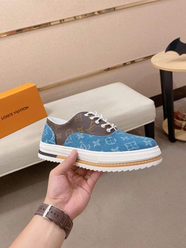 White, Beige & Blue Louis Vuitton Monogram Trocadéro Richelieu Sneaker