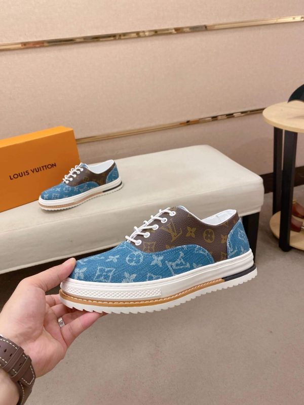 White, Beige & Blue Louis Vuitton Monogram Trocadéro Richelieu Sneaker