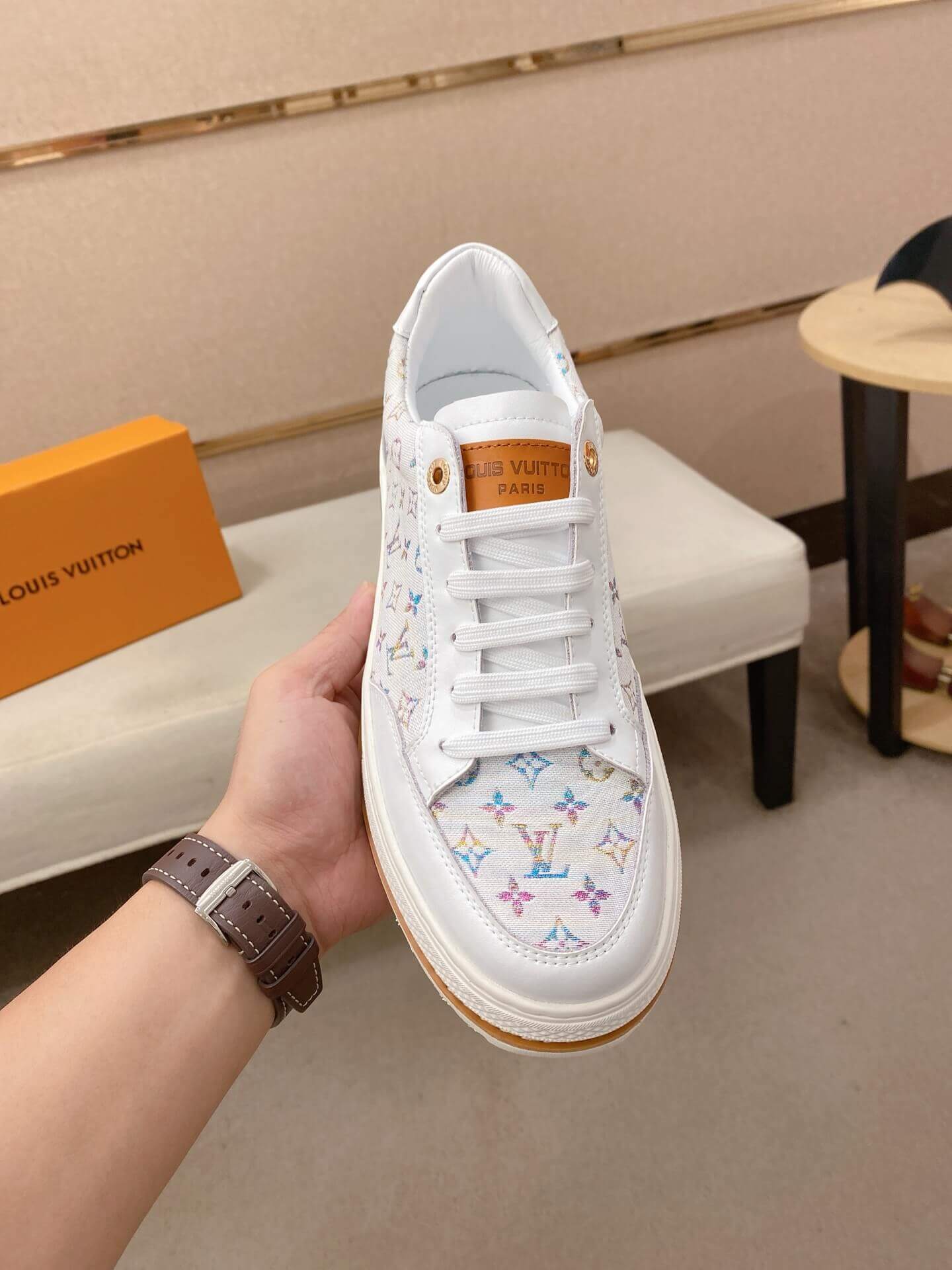 White Multicolor Louis Vuitton Monogram Trocadero Richelieu Sneakers 6 White Multicolor Louis Vuitton Monogram Trocadero Richelieu Sneakers - Image 6