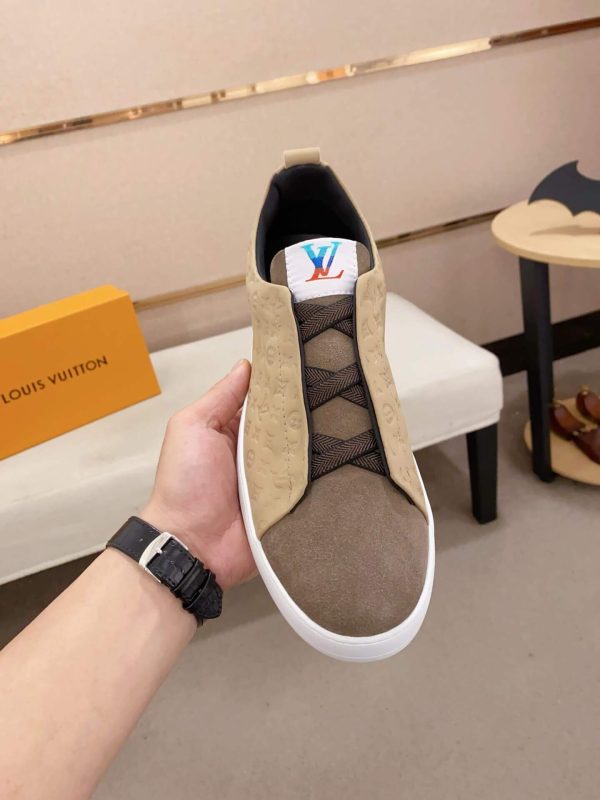 LouisVuittonmen_ssneakerinaslip-onstyle_3 LV Slip-On Sneakers in Beige Monogram Embossed Leather and Suede