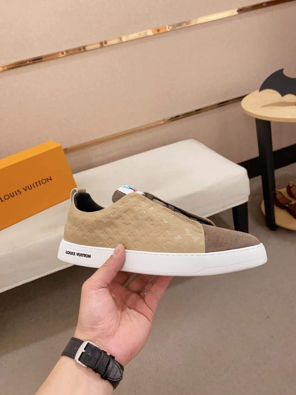 LouisVuittonmen_ssneakerinaslip-onstyle_6 LV Slip-On Sneakers in Beige Monogram Embossed Leather and Suede