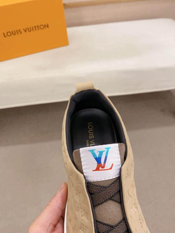 LouisVuittonmen_ssneakerinaslip-onstyle_8 (1) LV Slip-On Sneakers in Beige Monogram Embossed Leather and Suede