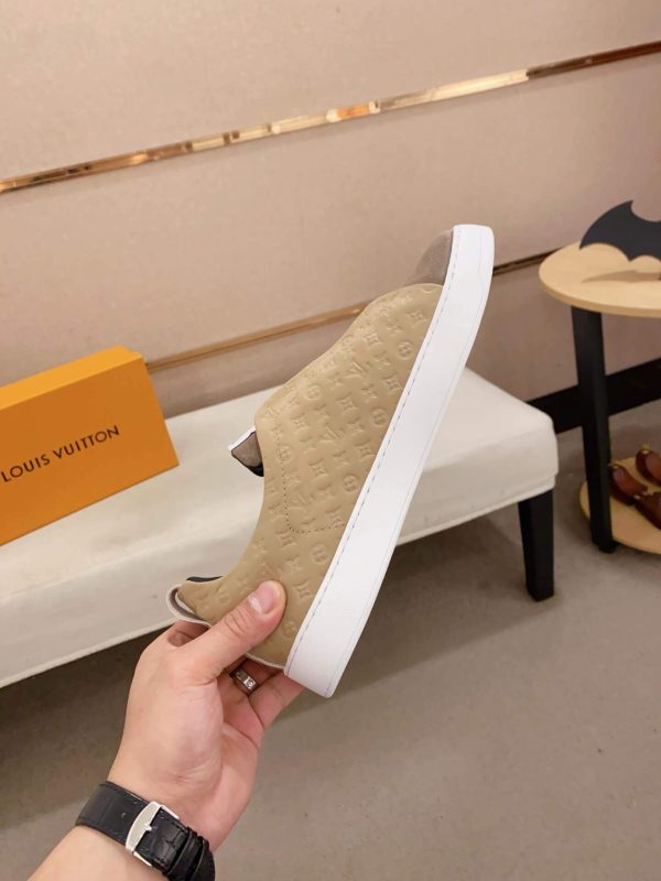 LouisVuittonmen_ssneakerinaslip-onstyle_8 LV Slip-On Sneakers in Beige Monogram Embossed Leather and Suede