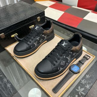 Louis Vuitton LV Trainer Sneaker in Black Monogram Denim and White Leather