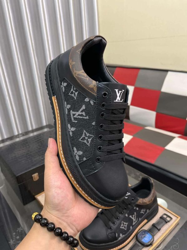 Louis Vuitton LV Trainer Sneaker in Black Monogram Denim and White Leather