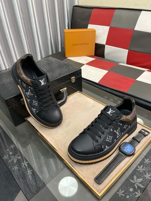 Louis Vuitton LV Trainer Sneaker in Black Monogram Denim and White Leather