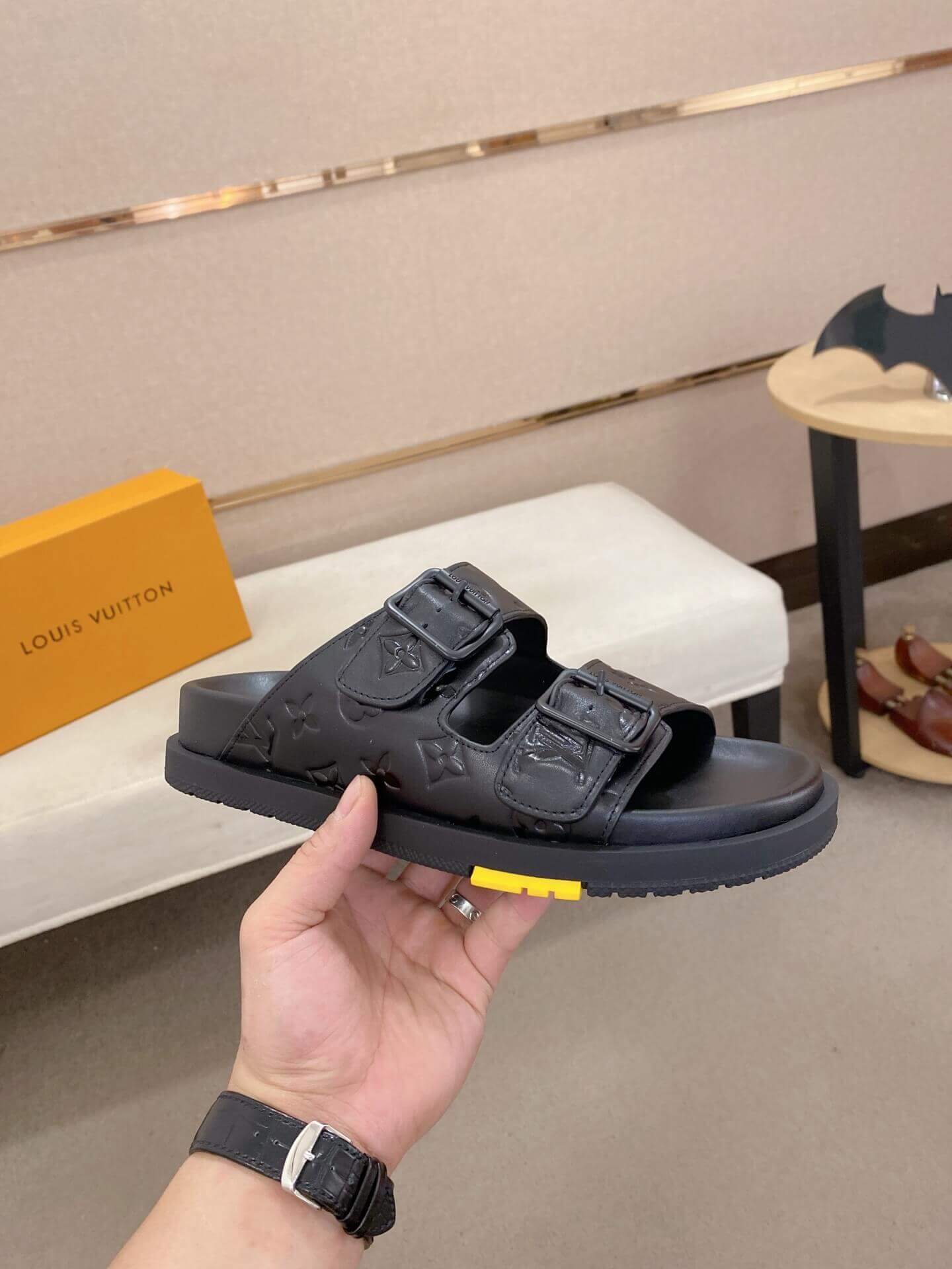 LV Venice Mule in Black Monogram Embossed Leather 7 LV Venice Mule in Black Monogram Embossed Leather - Image 7