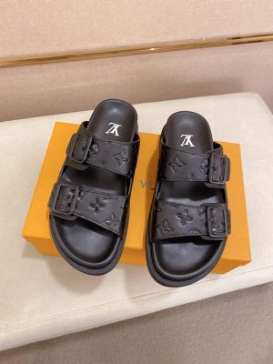 LV Venice Mule in Black Monogram Embossed Leather