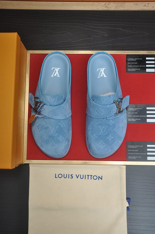 Louis Vuitton LV Ille Slide in Blue Monogram Suede