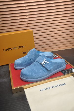 Louis Vuitton LV Ille Slide in Blue Monogram Suede