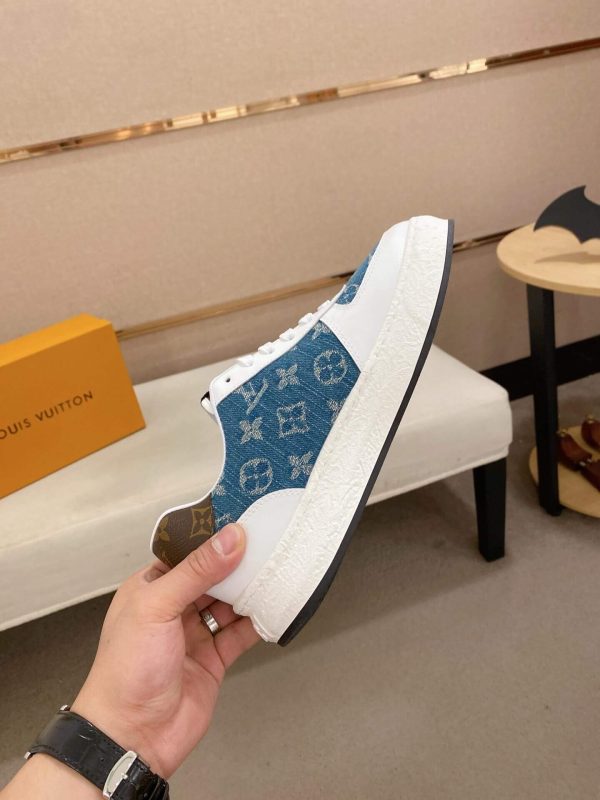 Louis Vuitton Blue Monogram Denim and White Leather Sneakers