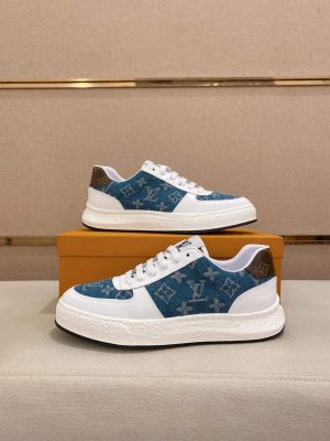 Louis Vuitton Blue Monogram Denim and White Leather Sneakers