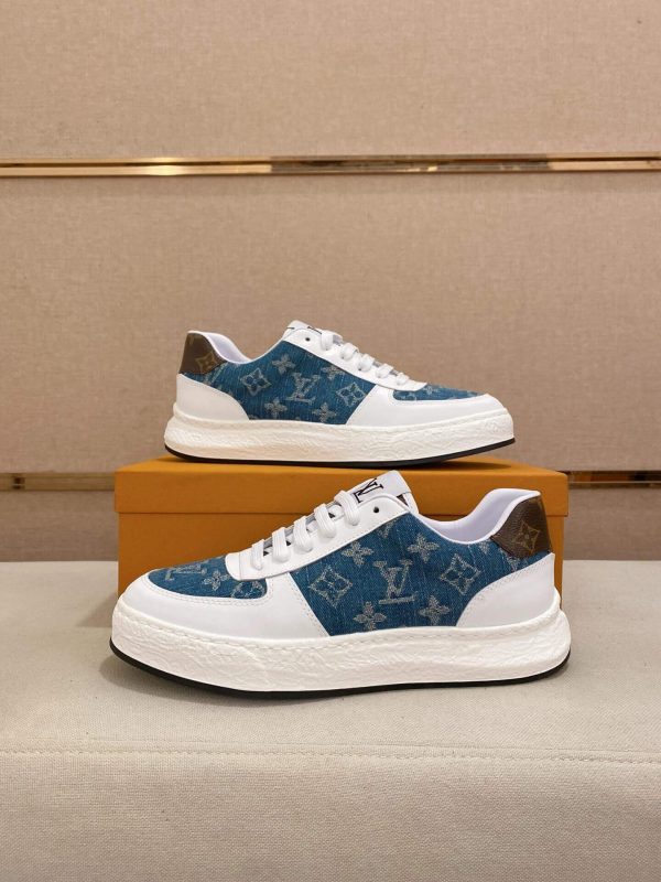 Louis Vuitton Blue Monogram Denim and White Leather Sneakers