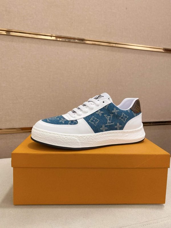 Louis Vuitton Blue Monogram Denim and White Leather Sneakers
