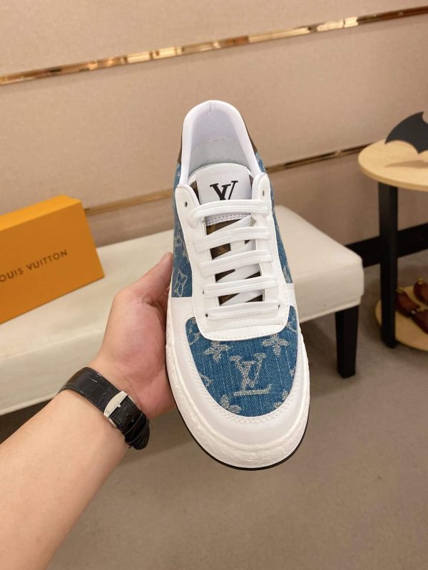 Louis Vuitton Blue Monogram Denim and White Leather Sneakers