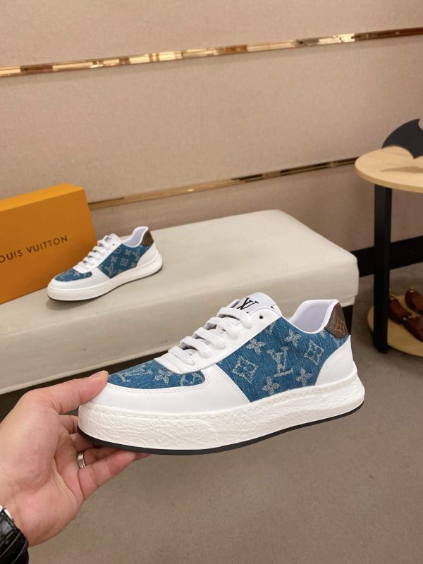 Louis Vuitton Blue Monogram Denim and White Leather Sneakers