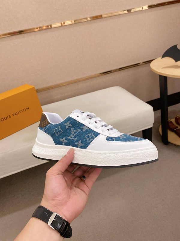 Louis Vuitton Blue Monogram Denim and White Leather Sneakers