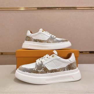 LV Beverly Hills Sneaker in Brown Monogram Denim and White Leather