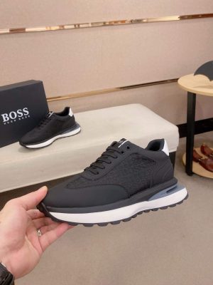 BOSS Mixed Materials Black Trainer with Jacquard Pattern