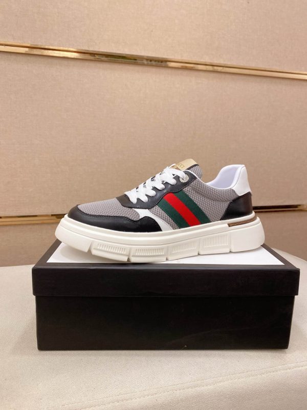 Black & Grey Gucci Leather Web GG Chunky Sneakers
