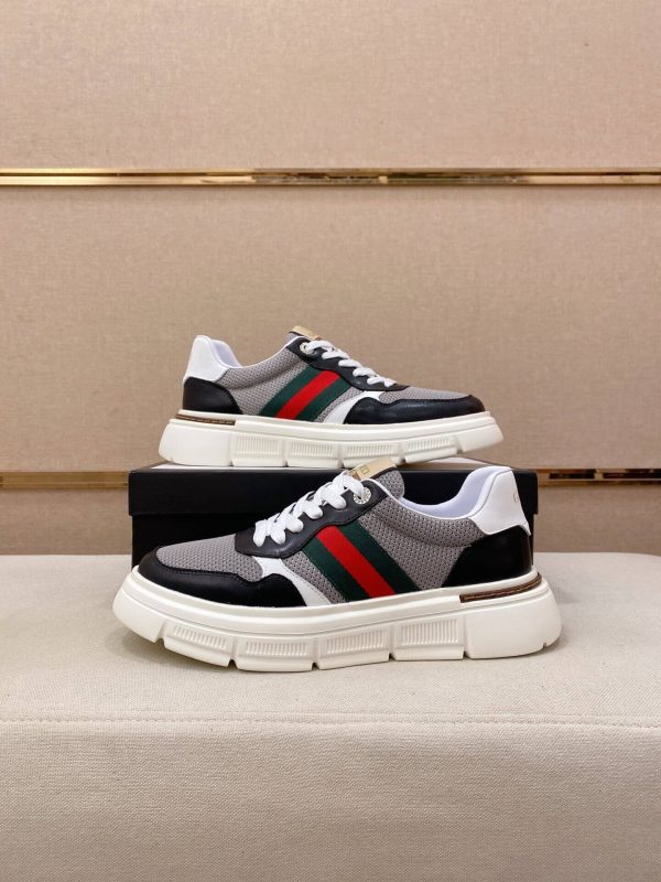 Black & Grey Gucci Leather Web GG Chunky Sneakers