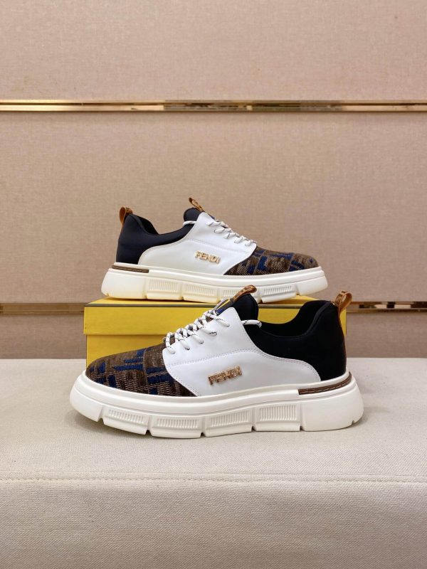 Brown & White Fendi Force FF Monogram canvas Sneakers