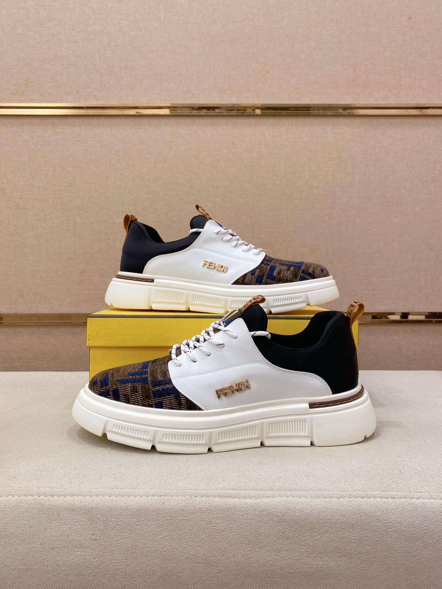 Brown & White Fendi Force FF Monogram canvas Sneakers 1 Brown & White Fendi Force FF Monogram canvas Sneakers