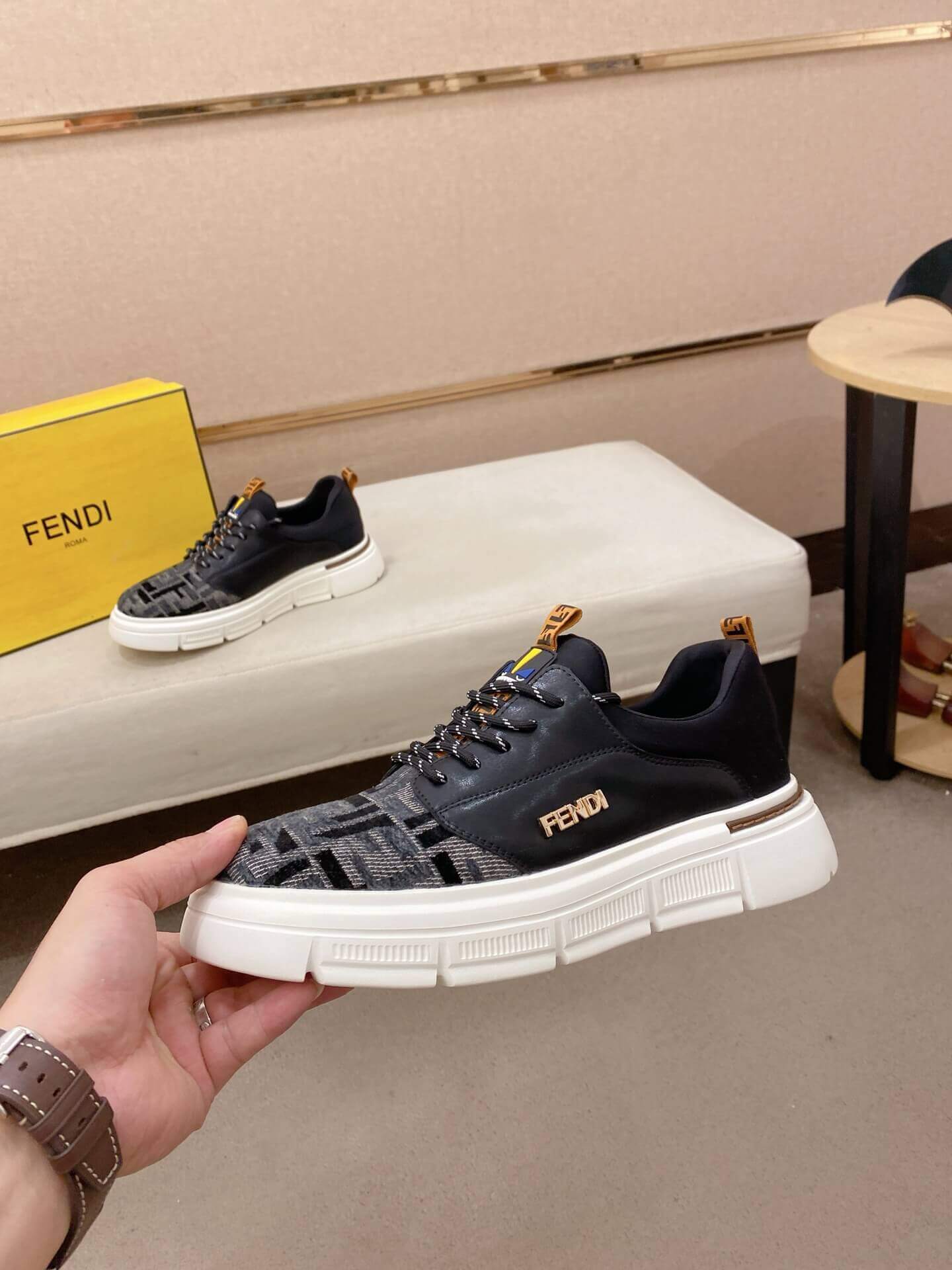 Black Fendi FF Monogram Flow Sneakers 4 Black Fendi FF Monogram Flow Sneakers - Image 4
