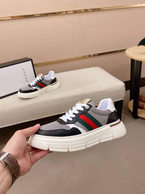 Black & Grey Gucci Leather Web GG Chunky Sneakers