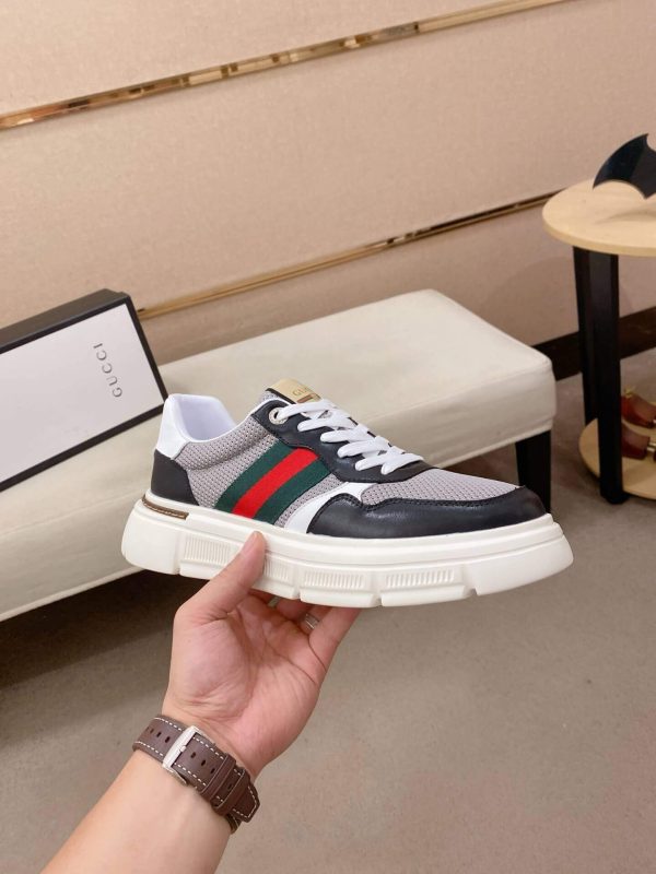 Black & Grey Gucci Leather Web GG Chunky Sneakers