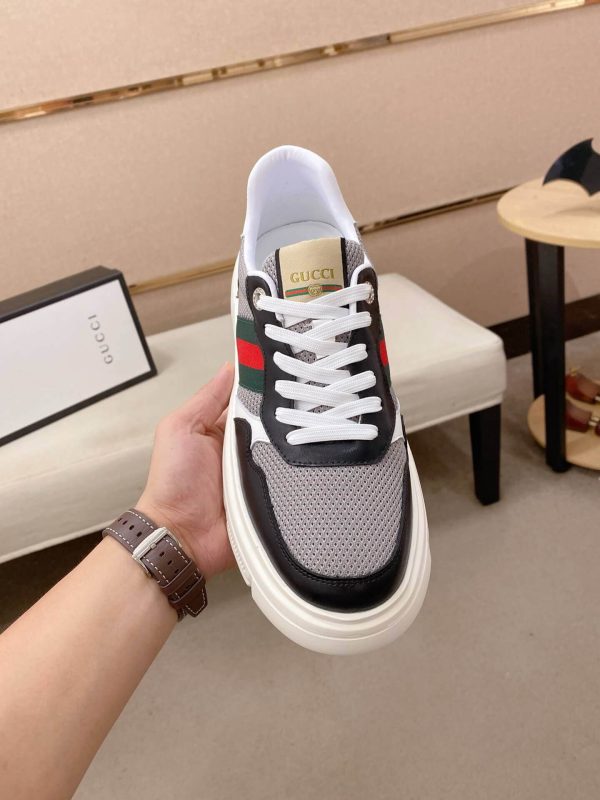 Black & Grey Gucci Leather Web GG Chunky Sneakers