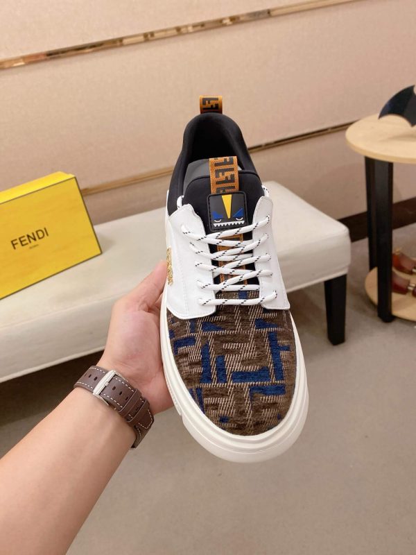 Brown & White Fendi Force FF Monogram canvas Sneakers