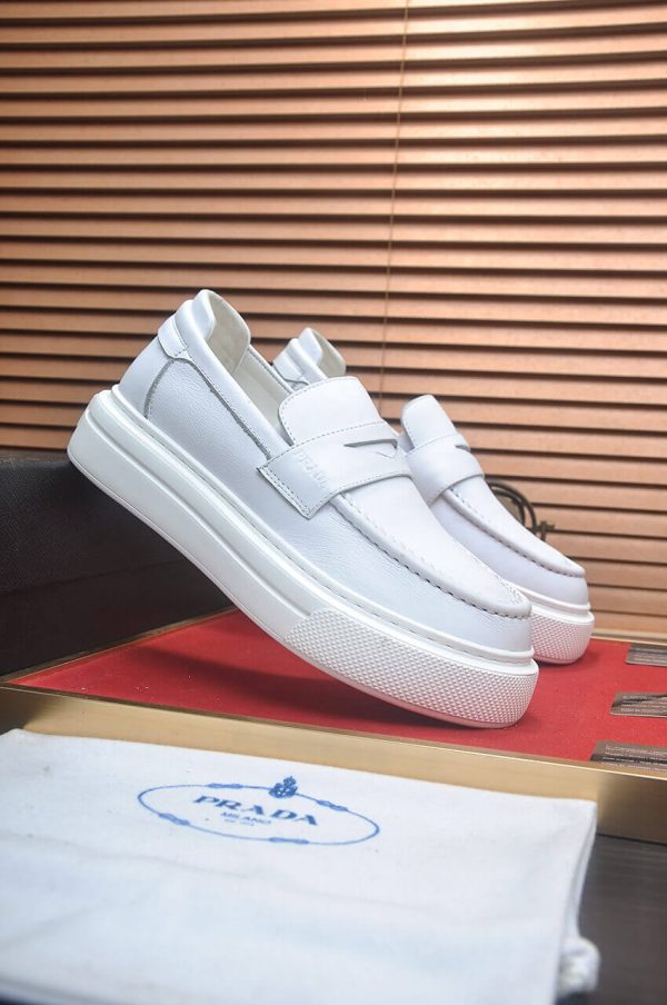 Prada Ivory Leather Platform Loafers