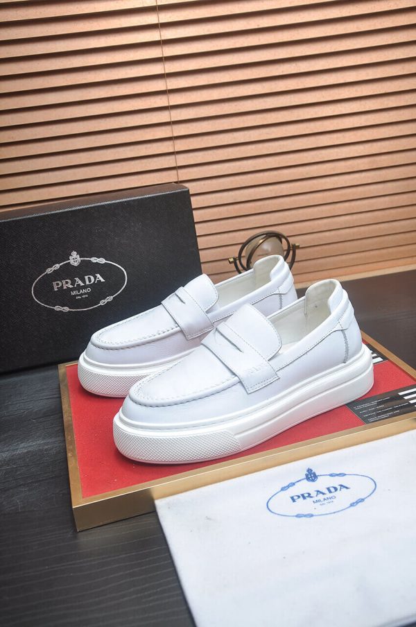 Prada Ivory Leather Platform Loafers