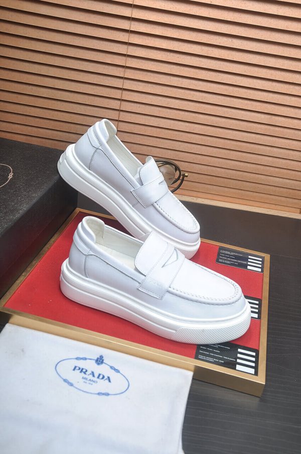 Prada Ivory Leather Platform Loafers