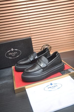 Prada Black Leather Platform Loafers