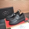 Prada Black Leather Platform Loafers with Weave Pattern