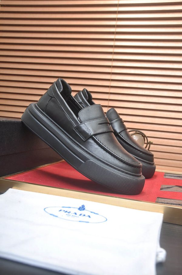 Prada Black Leather Platform Loafers