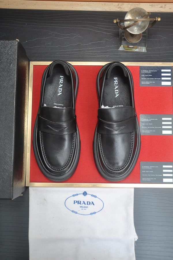 Prada Black Leather Platform Loafers