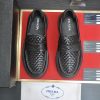 Prada Black Leather Platform Loafers with Weave Pattern