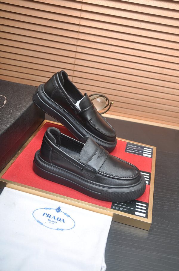 Prada Black Leather Platform Loafers