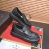 Prada Black Leather Platform Loafers with Weave Pattern