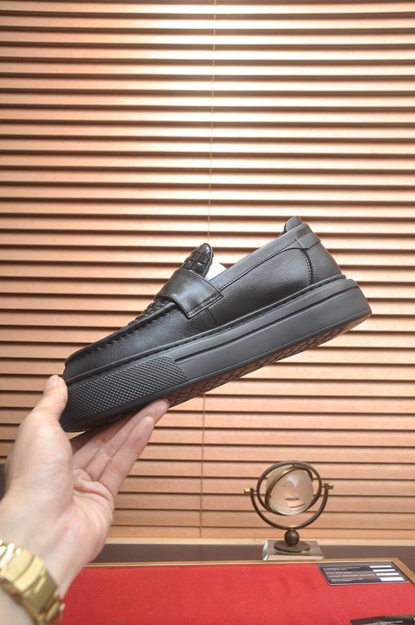 Prada Black Leather Platform Loafers with Weave Pattern