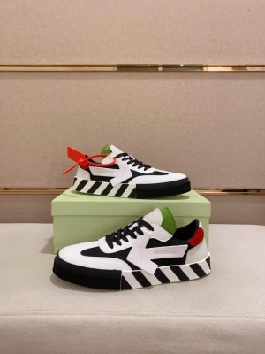 Off-White Floating Arrow Low Vulcan Leather Sneaker in White and Black