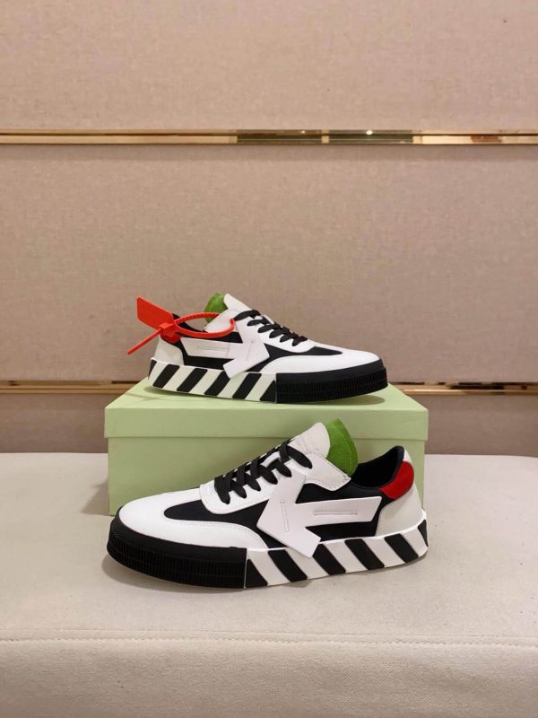 Off-White Floating Arrow Low Vulcan Leather Sneaker in White and Black