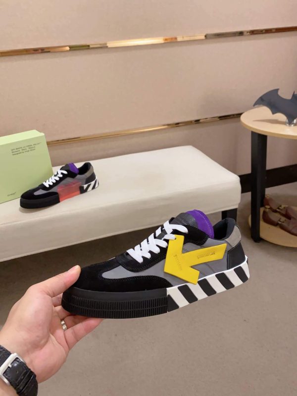 Off-WhiteNewLowVulcanizedsneakerinablackandyellowcolorway._1 Off-White Floating Arrow Low Vulcan Leather Sneaker in Black/Grey/Yellow