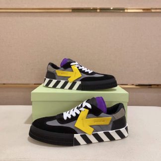 Off-White Floating Arrow Low Vulcan Leather Sneaker in Black/Grey/Yellow